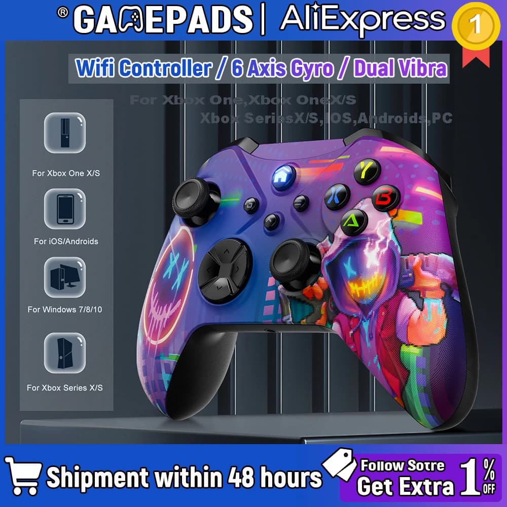 Controller WIFI per Xbox One Series X/S/PC, Gamepad Wireless con Sensore Giroscopico a 6 Assi, Doppia Vibrazione, Funzione di Ripetizione, Joystick con Effetto Hall