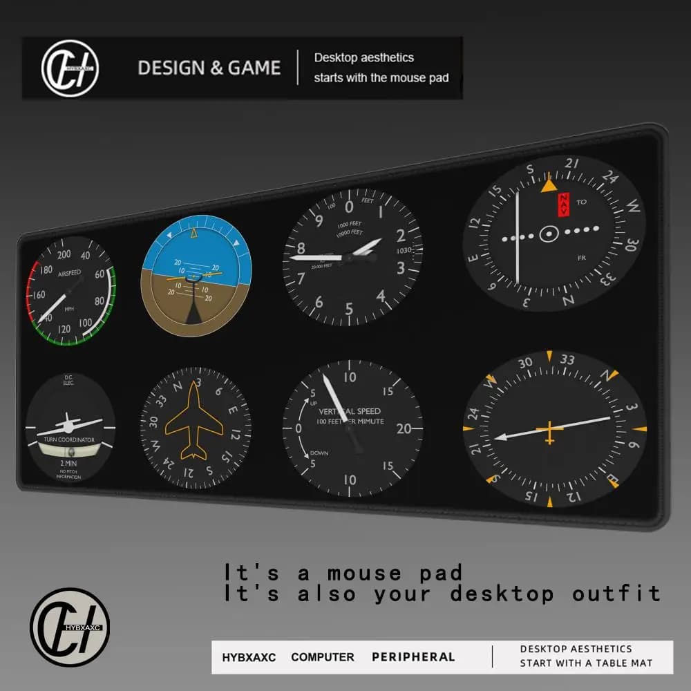 Tappetino per Mouse da Gioco HYBXAXC con Sei Quadranti Stile Cockpit, Simulatore di Volo, Anime, per Computer Gamer, con Bordo Bloccato, Grande per Tastiera