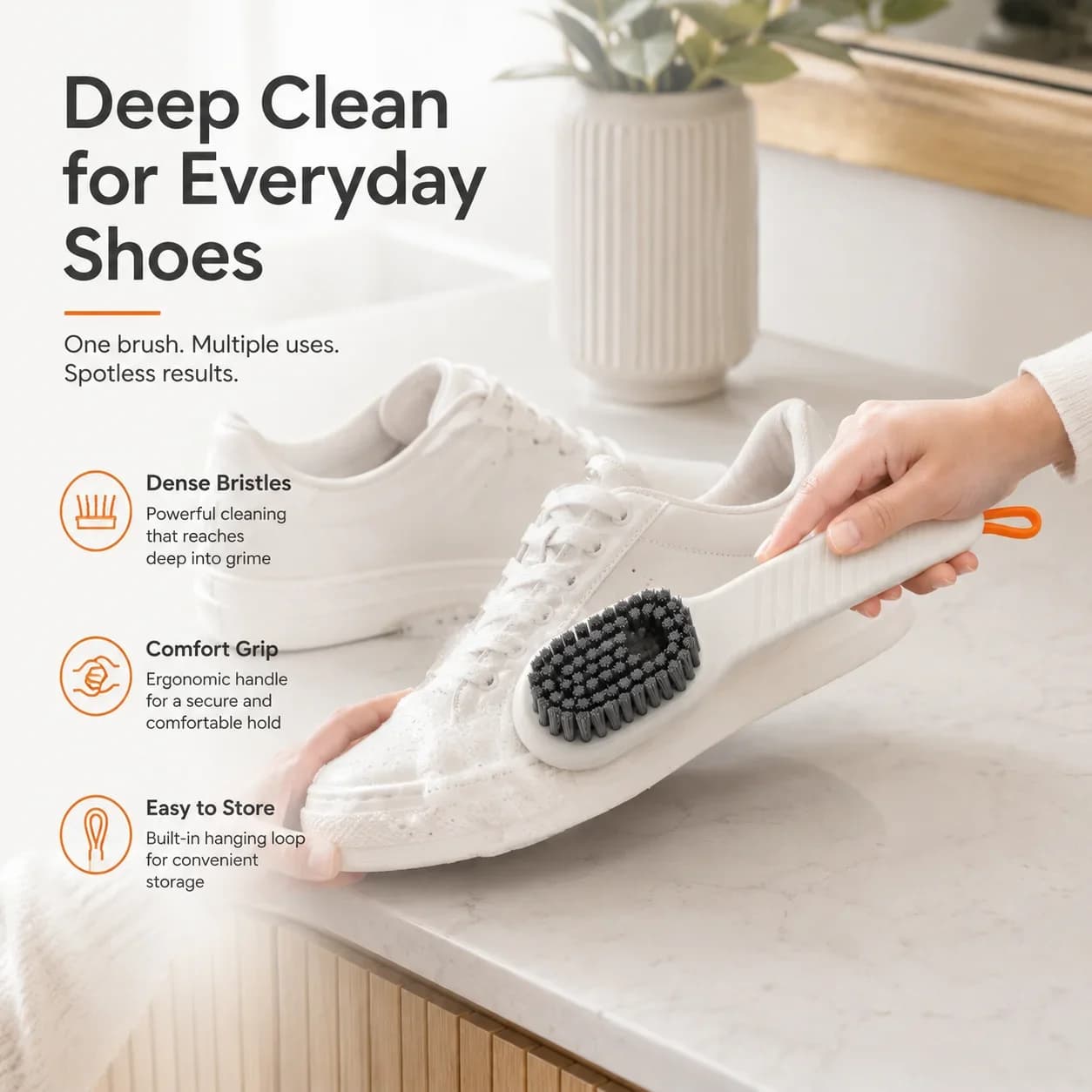 Stiff Bristle Shoe Cleaning Brush, Heavy Duty Scrubber for Soles and Tough Dirt, Sturdy Plastic Handle 3.