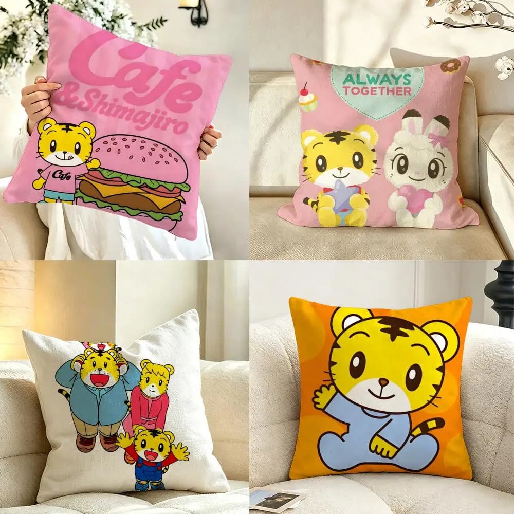 Character S-Shimajiro Cushion Cover Pillow Case Anti-dustmite Pillowcase Silky Short Plush Sofa Cushion Cover hot