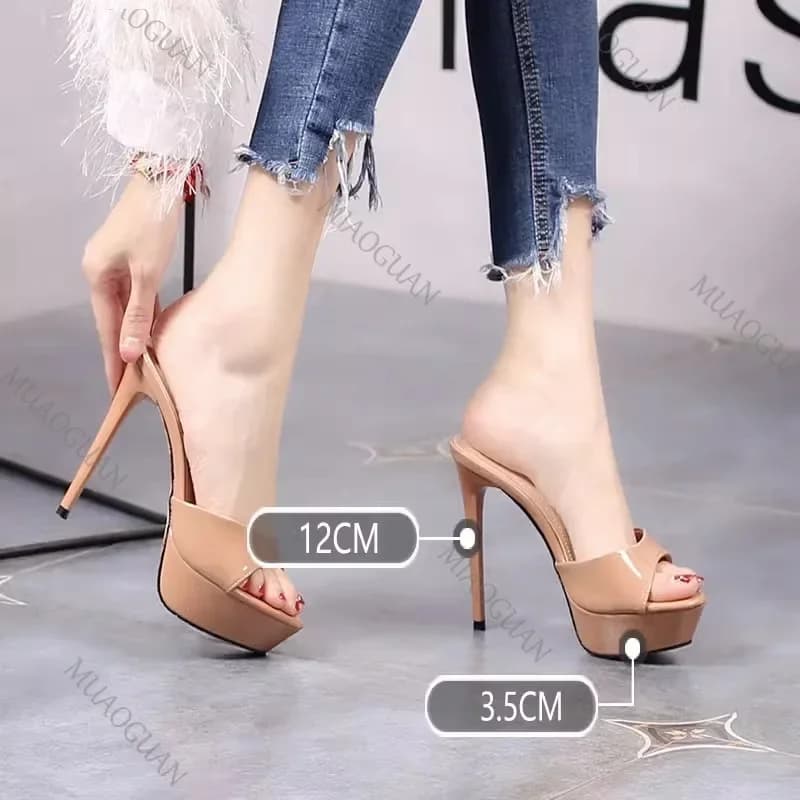Sandali da donna con tacco alto Bocca superficiale Scarpe estive Pantofole con plateau albicocca nera Sandali con punta aperta con tacco a spillo sexy sandali donna estivi scarpe estive donna sandali con tacco tacchi