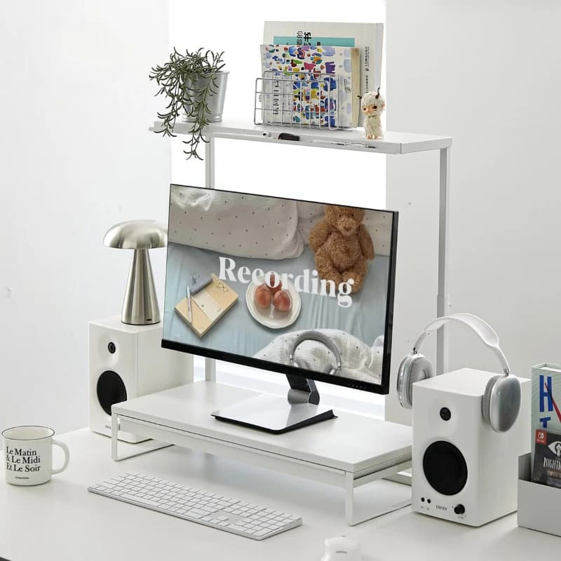 Modern Monitor Stand with Storage, Adjustable Desktop Riser Shelf, Ergonomic Computer Monitor Rack, Home Office Desk Organizer