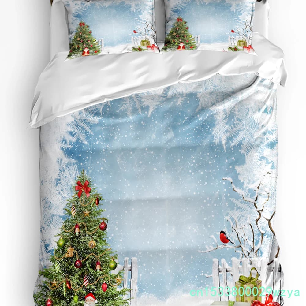Christmas Tree Gifts Santa Claus Bells Snowflakes 3pcs Bedding Set For Bed Home Textile Duvet Cover Quilt Cover Pillowcase