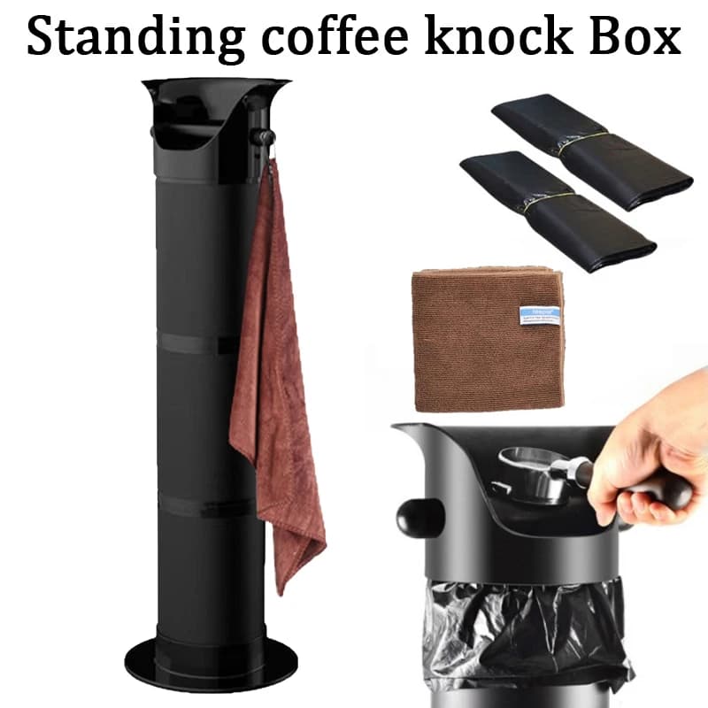 🛒Large Capacity Coffee Knock Bucket With Towels Espresso Coffee Grounds Container Floor Collector Standing Tall Knock Trash Can