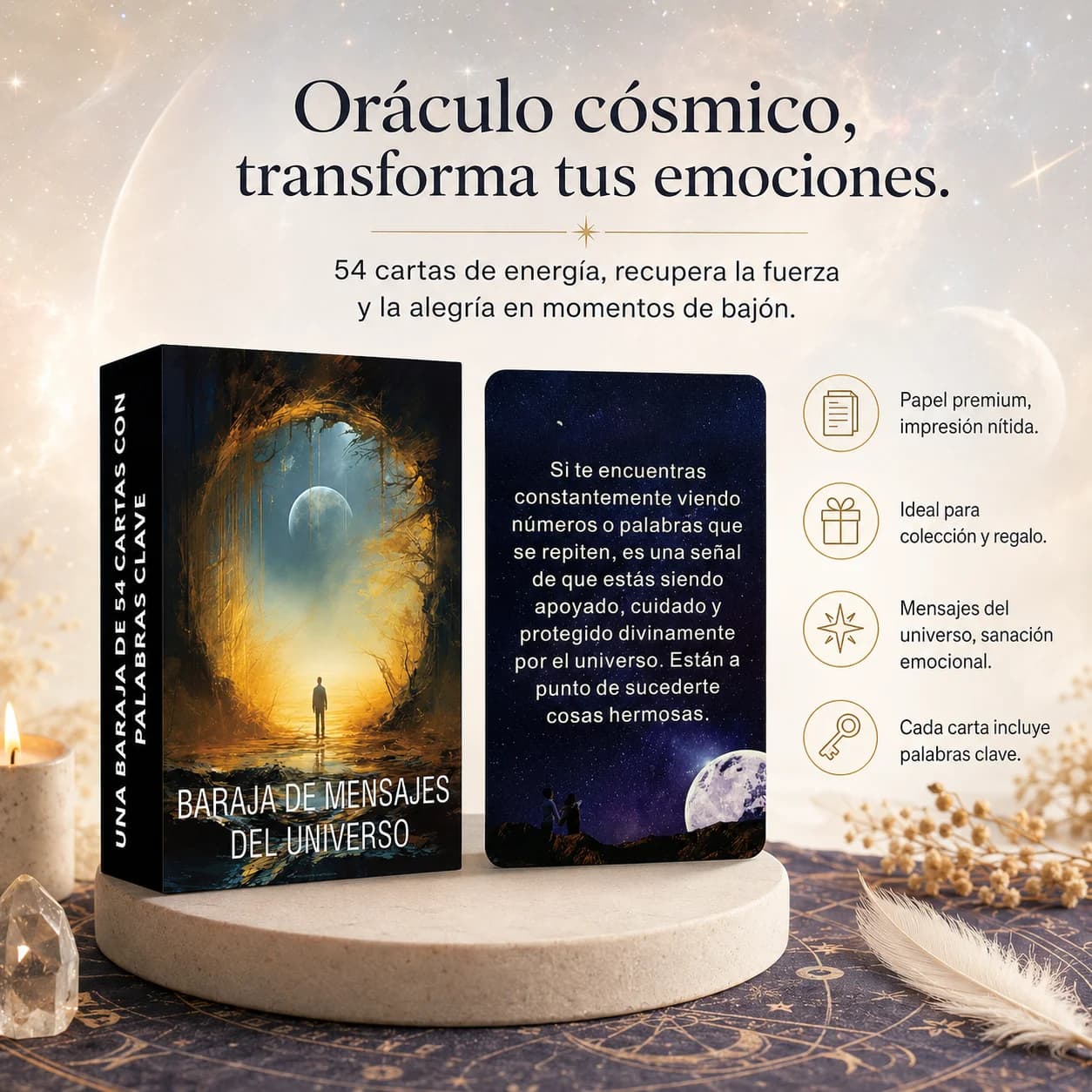 54 Carte Oracolo dei Messaggi dell'Universo Spagnolo con parole chiave, serie Tarot, crescita spirituale, mazzo per guarigione e guida, 12×7 cm