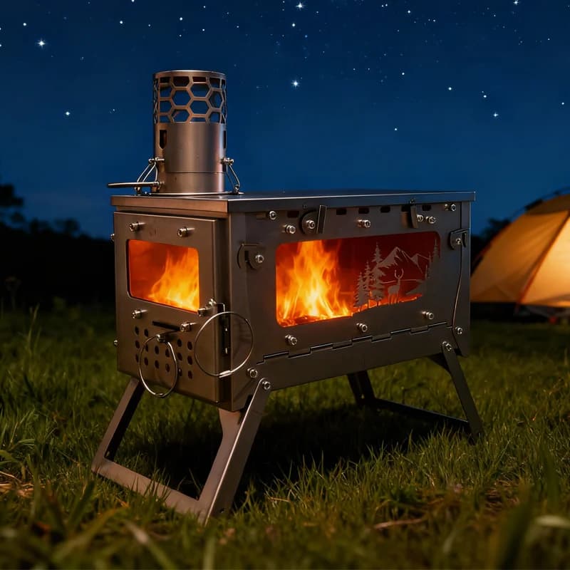 Outdoor titanium alloy camping stove Diesel stove Tent stove Heating stove Easy to fold with wood stove Portable camping stove