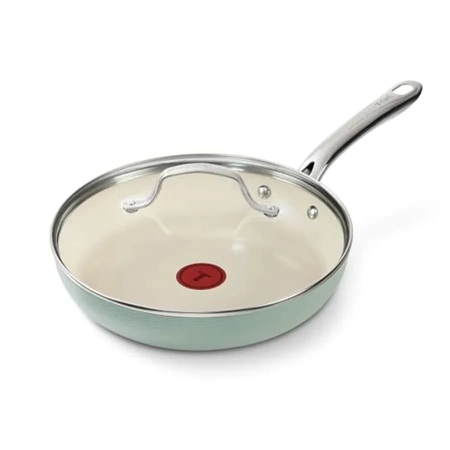 Padella in Ceramica Inspire Antiaderente con Coperchio, Adatta al Forno fino a 500 Gradi ° F, Manico in acciaio inossidabile per pentole