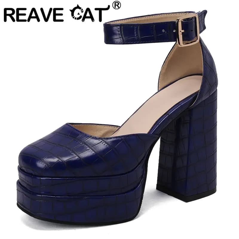 REAVE CAT 2025 Nuovi sandali femminili di moda sexy Punta quadrata Tacchi grossi 12 cm Doppia piattaforma 4 cm Cinturino con fibbia Plus Size 48 49 50