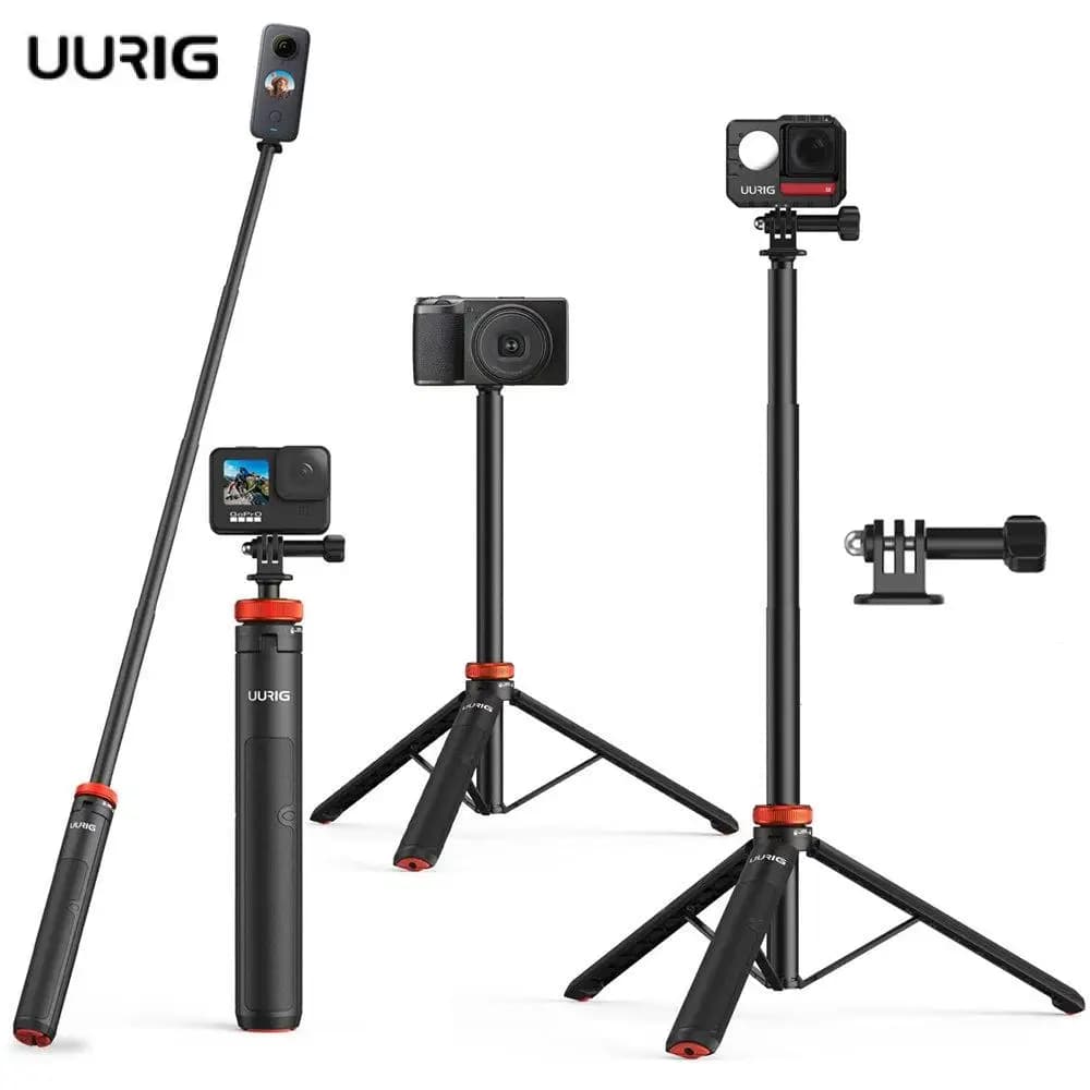 UURIG 130cm Allungable Selfie Stick Grip Handle Basing Tripod for GoPro 12 11 10 9 8 Insta360 X4 DJI OSMO Action 3 4 Accessories