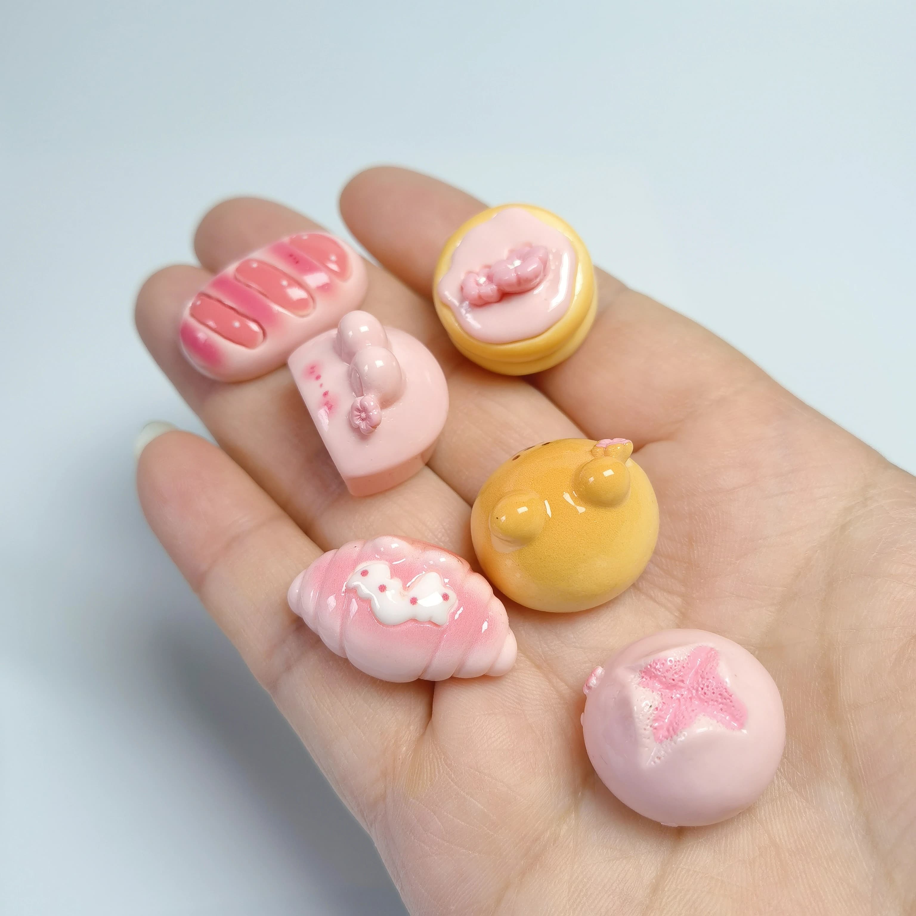 Cute Pink Blossom Bread Rabbit Figurines Resin Cabochons Simulation Food Charms for Scrapbooking Hairpin Jewelry Making Accessor