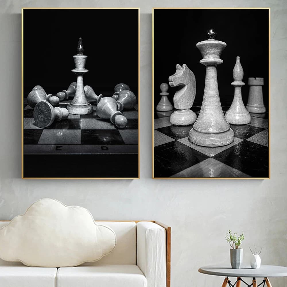 Gioco di scacchi re cavaliere in bianco e nero Pittura su tela Immagini di arte della parete Stampe Poster per soggiorno Decorazioni per la casa Cuadros