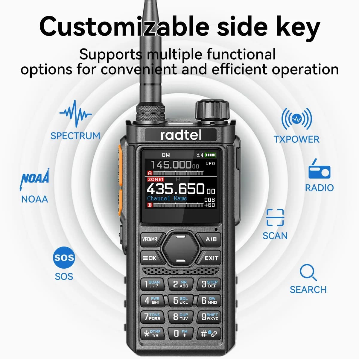 Radtel RT-910 Analizzatore di spettro AM FM Ham Radio 45-59Mhz TX/RX Walkie Talkie con 960 canali AM/FM Air Band Tipo C Spectrum
