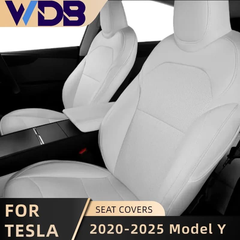 Complete Set Car Seat Covers for 2020-2025 Tesla Model Y juniper 5 Seats Nappa PU Leather front and back cushion protectors