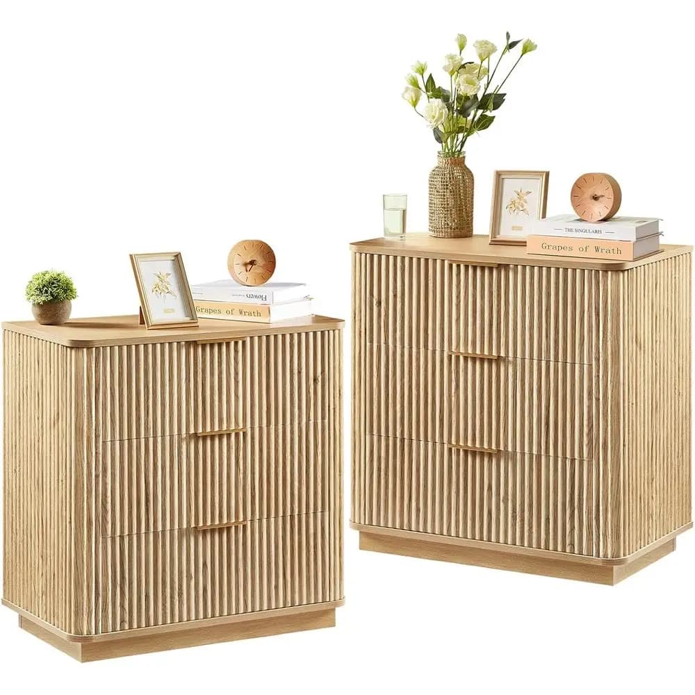 Coppia di comodini in rovere naturale da 28 pollici con cassetti, maniglie in metallo, contenitori per camera da letto/soggiorno, 27,6 L x 15,75 P x 27,17 A