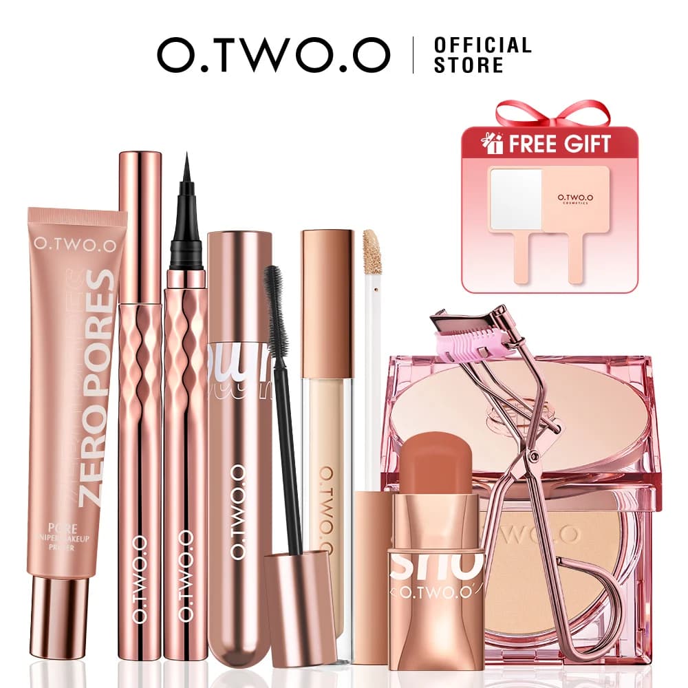 O.TWO.O 8 pezzi Kit trucco completo Include Eyeliner rossetto fard viso impostazione polvere Mascara bigodino ciglia crema solare cosmetico
