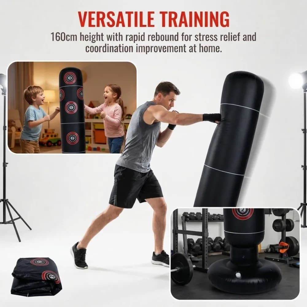 Portable PVC Boxing Column 160cm Inflatable Punching Bag Tall Durable Fitness Equipment Boxing Exercise
