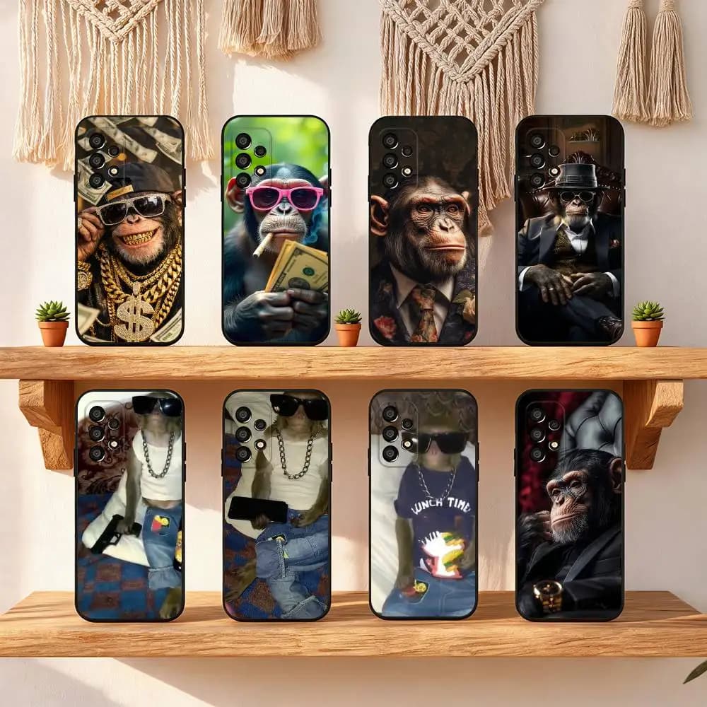 Sunglasses Monkey Phone Case For Samsung Galaxy S25 FE S24 S23 S22 S21 S20 S10 S10E Ultra Plus FE Note 20 Ultra Black Cover