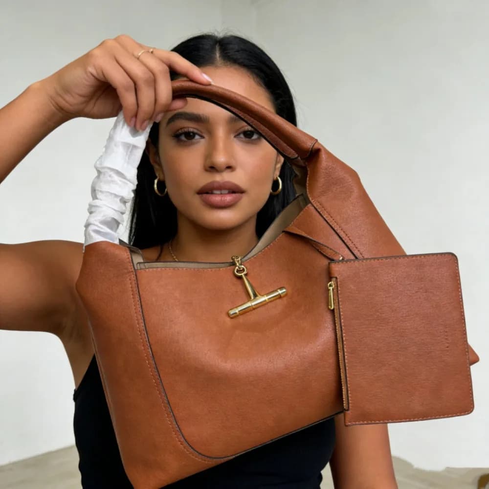 Borsa Tote in Pelle Marrone Sage Elite, Borsa alla Moda da Donna con Portamonete, Elegante Borsa a Mano e Tracolla per Uso Quotidiano