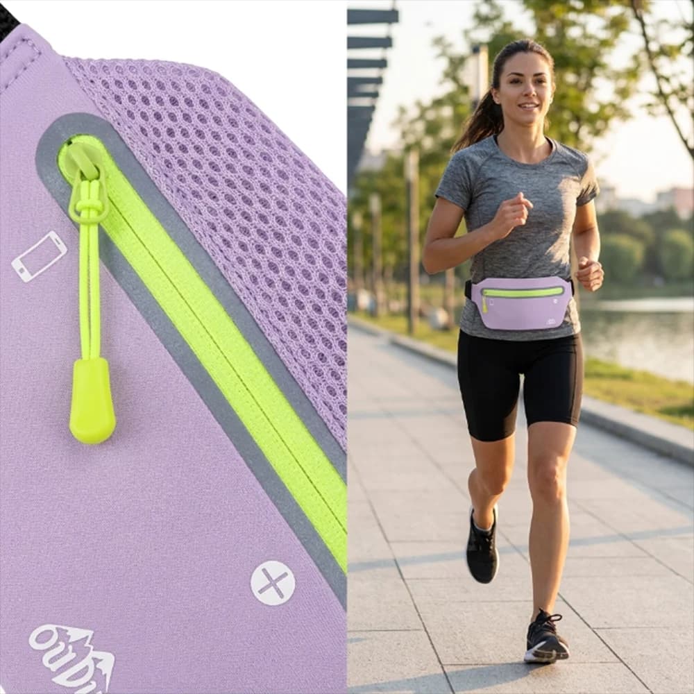 Waterproof Running Fanny Pack Nylon Adjustable Waist Belt Pouch Ultra-Thin Slim Fit Zippered Phone Holder Key Storage Bag