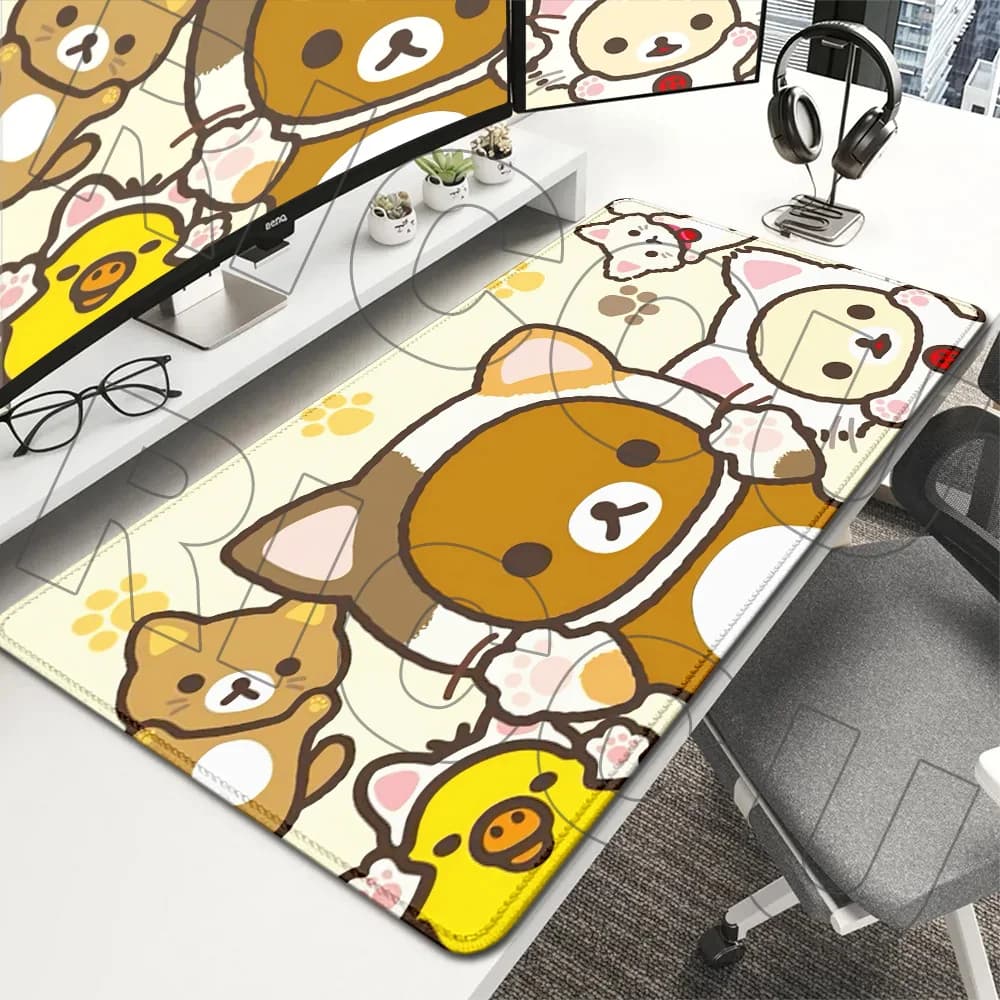 Tappetino da Ufficio Cartoon Anime Kawaii Rilakkuma, Tappetino per Mouse Carino e Grande, Antiscivolo, per Scrivania, Laptop e Gaming ​ Tastiera XXL