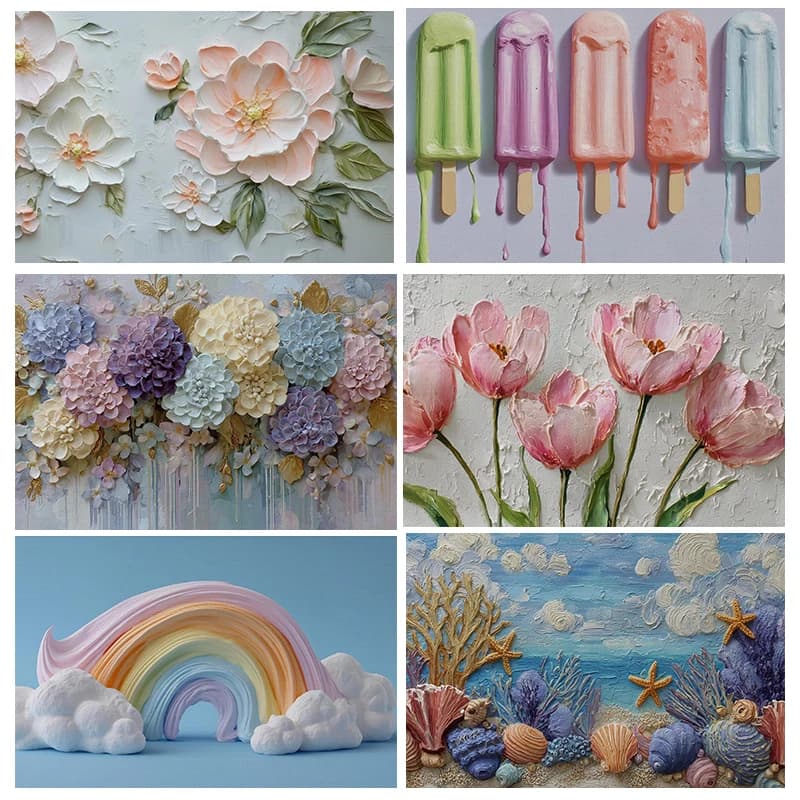 Poster 3D Estivi Divertenti con Natura Morta, Stampa Giardino di Coralli, Ghiaccioli Giocosi, Cielo Arcobaleno, Quadri da Parete con Pittura Diamantata per Arredamento Casa e Stanza