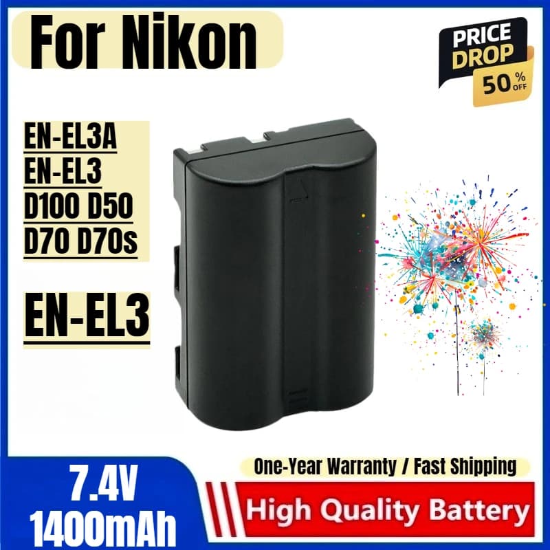 Batteria EN-EL3 7.4V 1400mAh Ricaricabile e Caricabatterie per Nikon EN-EL3A EN-EL3 D100 D50 D70 D70s