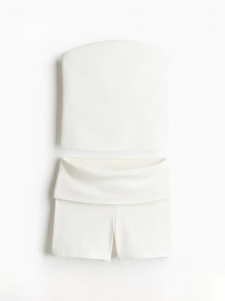 H&M Nuovo Set Estivo da Donna: Top a Fascia e Pantaloncini, 2 Pezzi, in Misto Cotone e Spandex, Comodo Completo Sportivo Casual