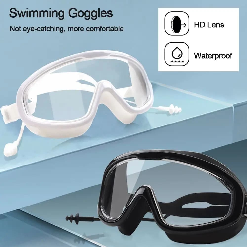 Useful sports supplies wide view waterproof anti-fog swim glasses for young adults glasses view swim glasses with ear plugs