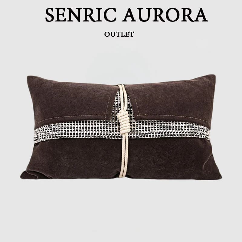 Fodera per Cuscino di Lusso Design 30x50cm Marrone Scuro con Inserti Decorativi, Federa Lombare per Casa, Hotel, Letto, Soggiorno, Divano
