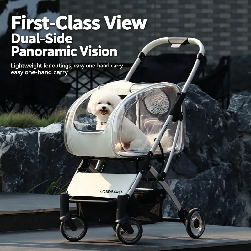 2026 Transparent Pet Stroller for Small Medium Dogs, Lightweight Foldable Detachable Dog Walking Cart, Portable Outdoor Carrier