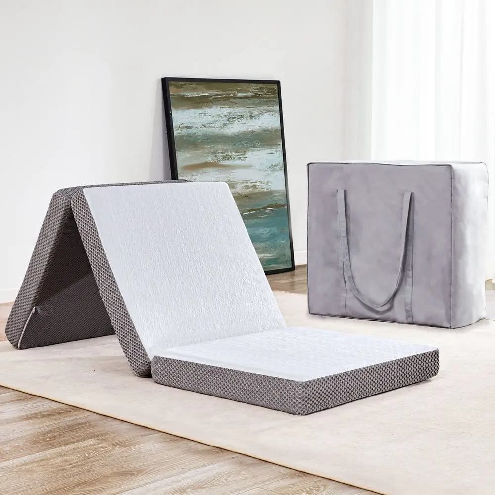 Materasso Pieghevole 3.95 Pollici, Materasso Tri-Fold in Gel Memory Foam Traspirante con Borsa per il Trasporto, Letto Portatile Morbido per Ospiti