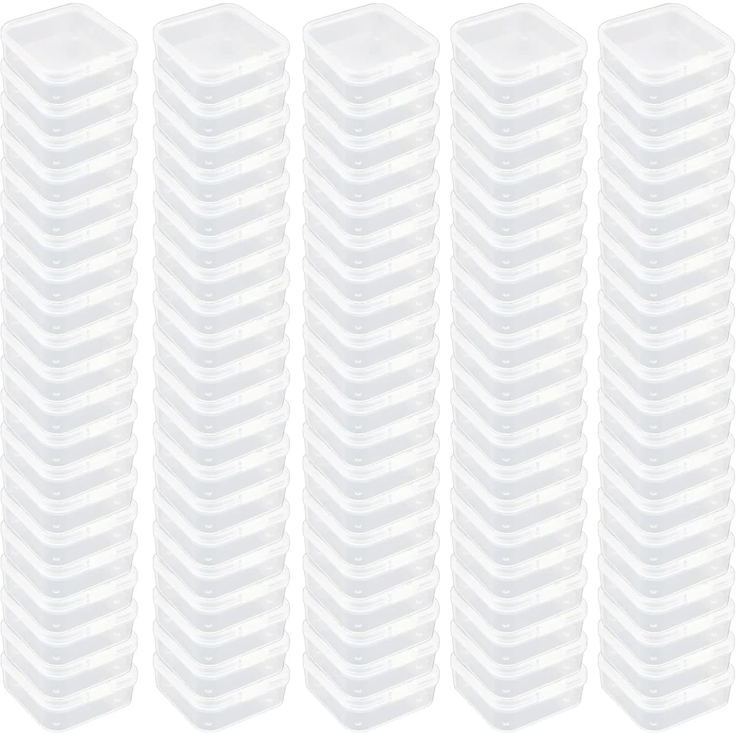 Set of 100 Transparent Plastic Storage Boxes with Lids—Sturdy and Stackable. Ideal for organizing household items, craft supplie