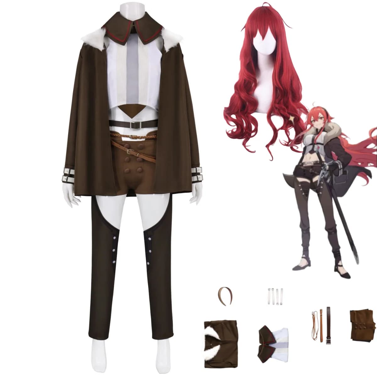 Costume Cosplay Anime Mushoku Tensei: Jobless Reincarnation Dead End Eris Boreas Greyrat con Mantello, Pantaloni e Parrucca, Completo Sexy da Donna per Feste