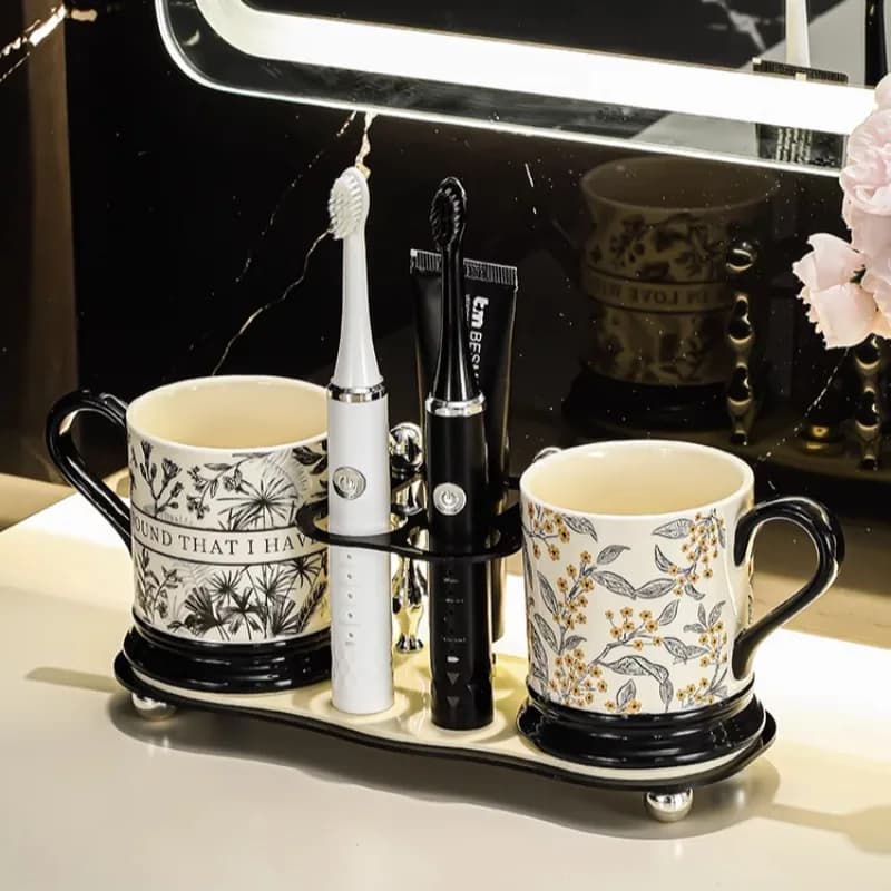 Luxury French style toothbrush organizer with electric toothbrush holder, cup for rinse for bath