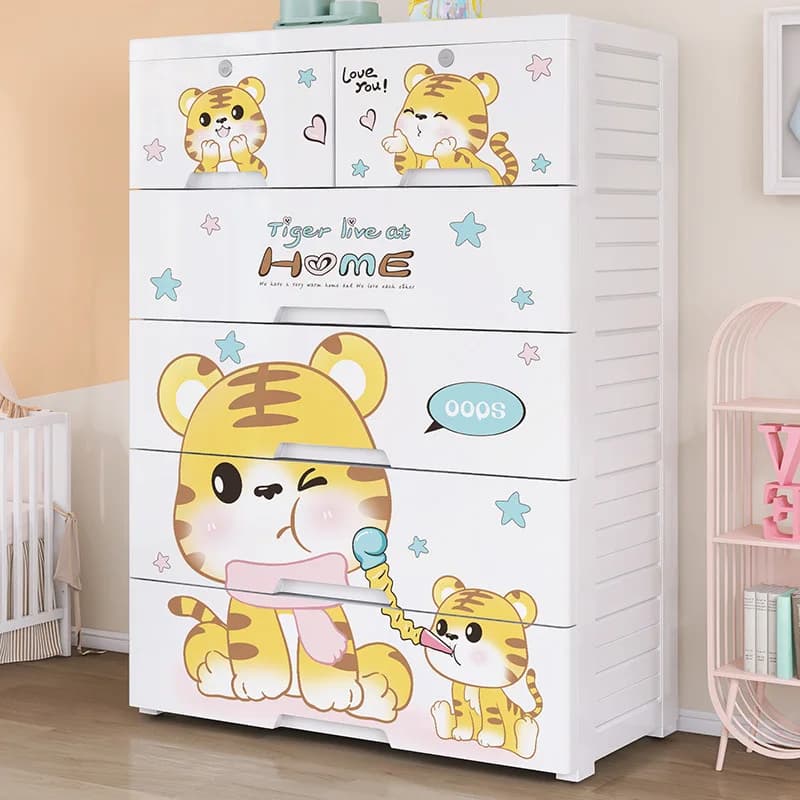 Armadio portaoggetti con cassetti a cinque secchi in plastica ispessita, armadio per bambini, scatola di finitura per bambini, armadio multistrato