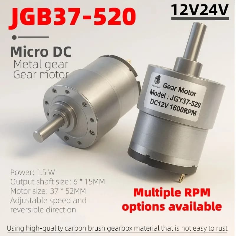 JGB37-520 Motoriduttore CC 12V 24V 1,5W, micromotore spazzolato con ingranaggi metallici per WC intelligente, cappa, piccolo elettrodomestico