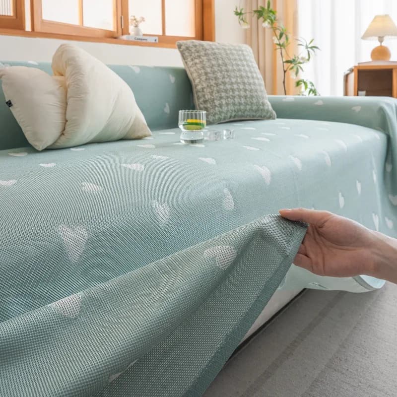 Summer Love Printing Cooling Sofa Towel Cozy Breathable Seat Cushion for Living Room Sofa Skin-Friendly Single Couch Slipcover