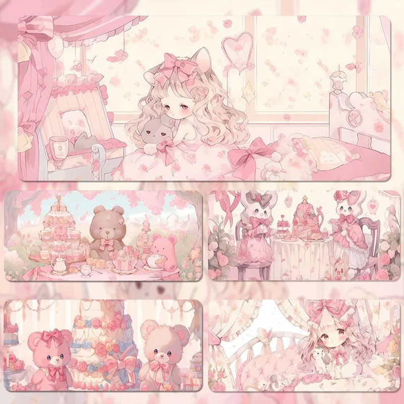 Tappetino per mouse in gomma Lovely Comic Princess Rabbit, tappetino da gioco grande e piccolo per laptop, tappetino per tastiera, tappetino da scrivania antiscivolo con bordo cucito