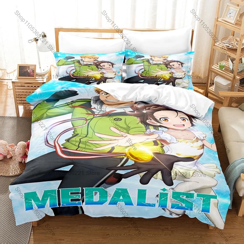Cool Medalist Duvet Cover + 2 Pillowcases Hikaru Inori Figure Skating Anime Print Soft Polyester Bedding Decor For Sports Manga