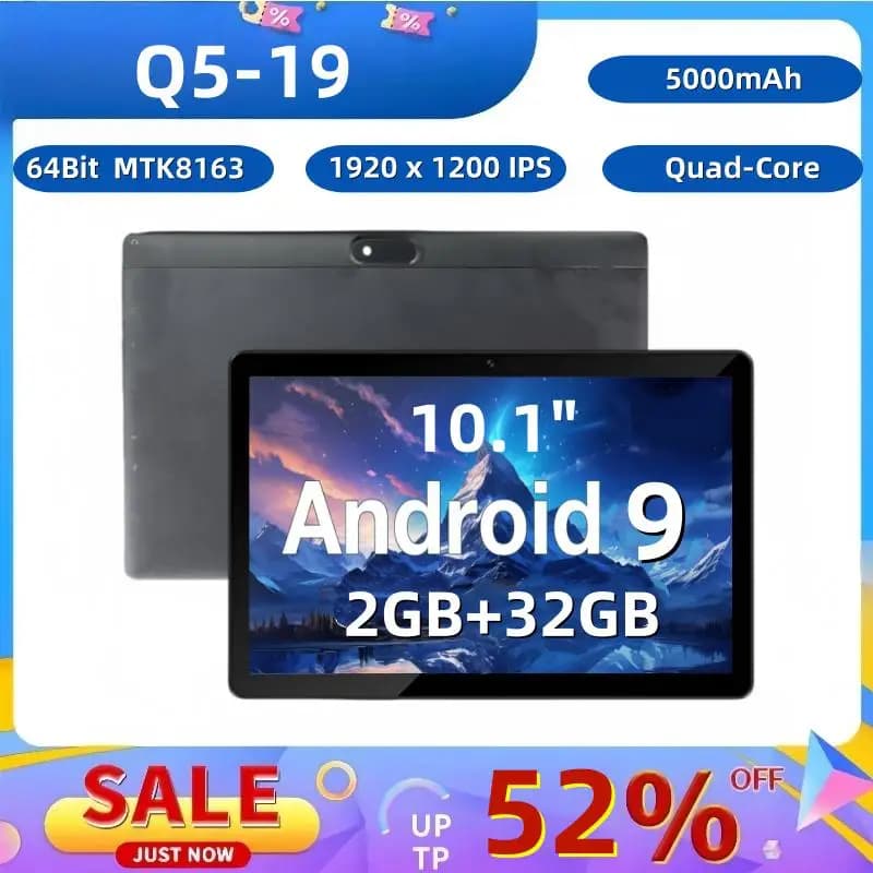 Tablet PC Android 9.0 da 10,1 pollici 1920 x 1200 pixel 64 bit MTK8163 Quad-Core doppia fotocamera 2 GB + 32 GB WIFI Blue-tooth 4.0 Type-C 5000 mAh