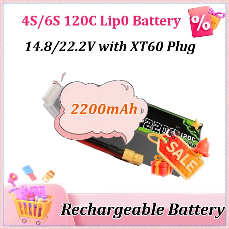 Batteria Lipo 14.8/22.2V 2200mAh Aggiornata per Ovonic 4S/6S 120C + Connettore XT60 per Elicottero RC, Quadricottero, Drone da Corsa FPV