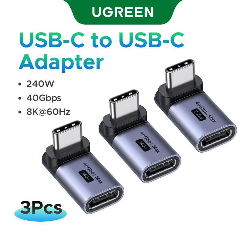 UGREEN Adattatore USB-C femmina a USB-C maschio 3 pezzi/2 pezzi Supporto ad angolo retto Ricarica rapida da 240 W e 40 Gbps per telefono MacBook Ipad