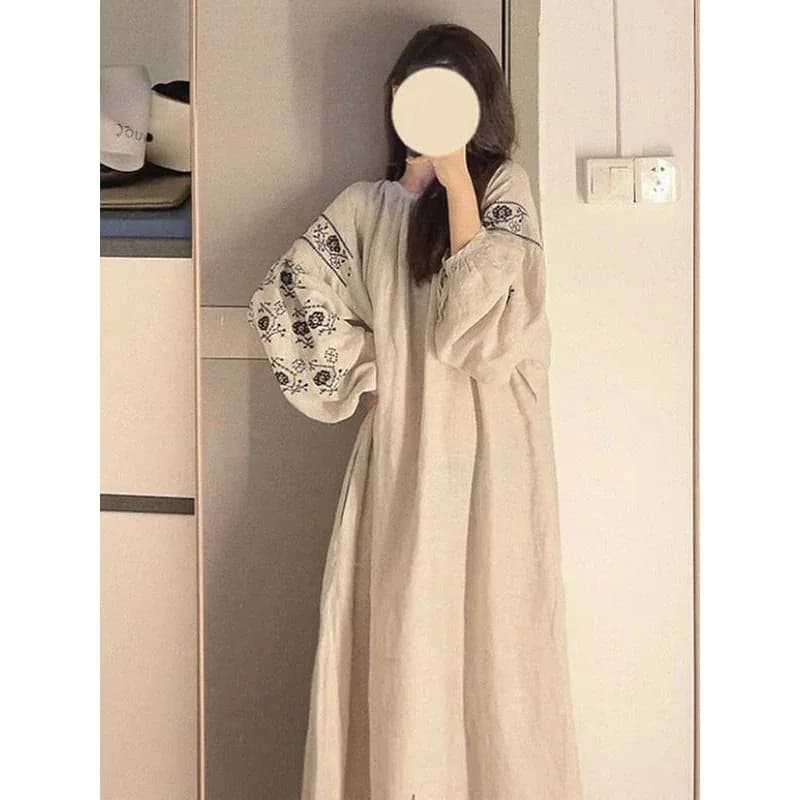 Women Spring French Style Sweet Nightdress Female Foral Print Lantern Sleeve Long Pajamas Home Suit Dress Can Be Wear Outs NM34
