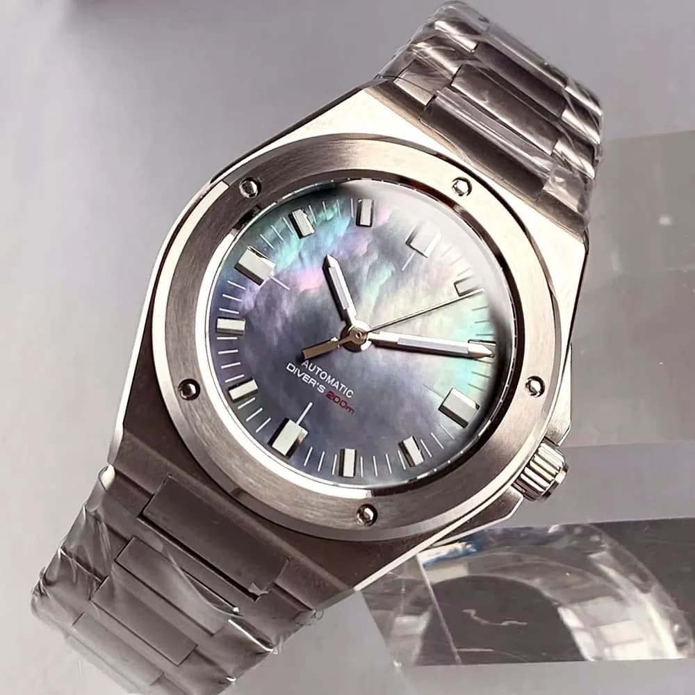 Madreperla Drak Blu 40mm Vetro zaffiro 100m Impermeabile Giappone NH35A Automatico Uomo Ingegnere meccanico Orologi SS