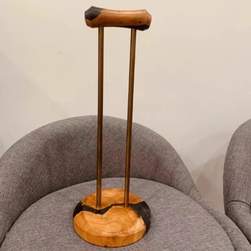 Supporto per Cuffie in Legno Massello HiFi con Struttura in Ottone, Espositore per Auricolari in Legno di Pero e Legno Stabilizzato per Desktop