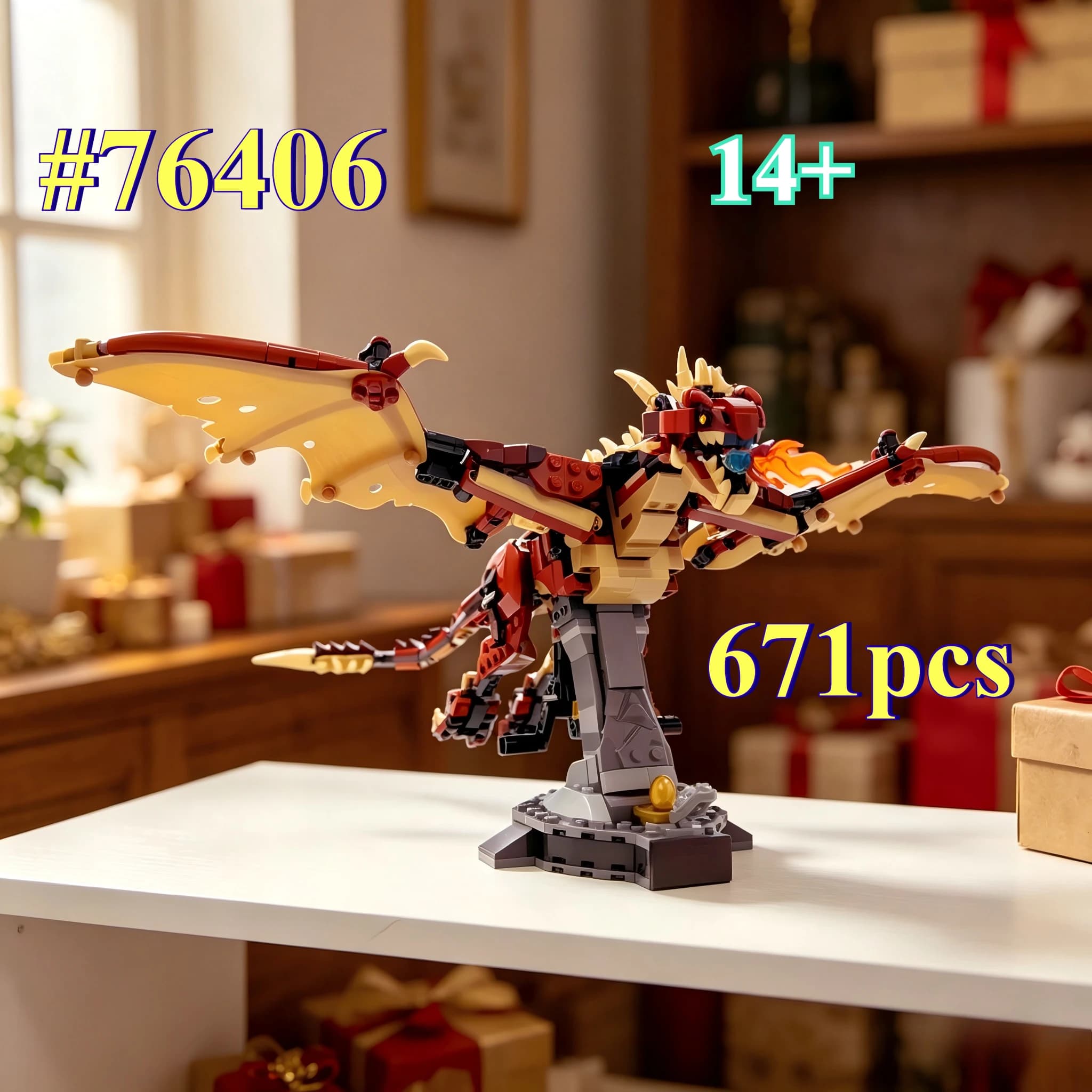 Modello Realistico di Drago Volante 76406, Set di Blocchi da Costruzione Adatti come Regali di Natale, Compatibili con Particelle Lego, 671 Pezzi.