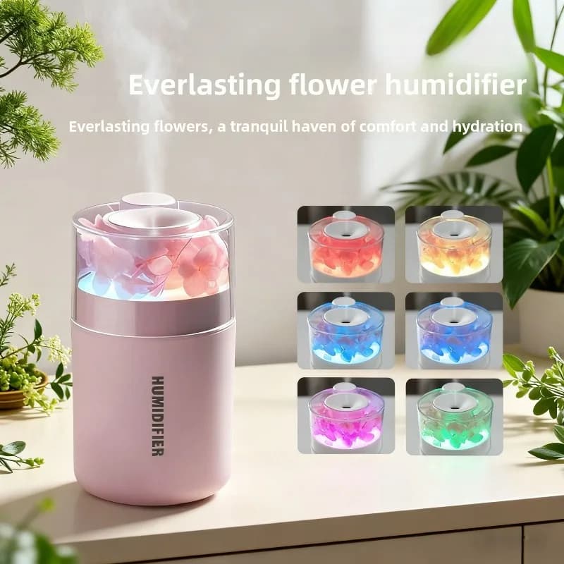 2026 Nuovo Fiore Eterno Umidificatore USB Portatile Purificatore di Olio Essenziale Aromaterapia Mist Maker Luci di Colore per Auto Casa