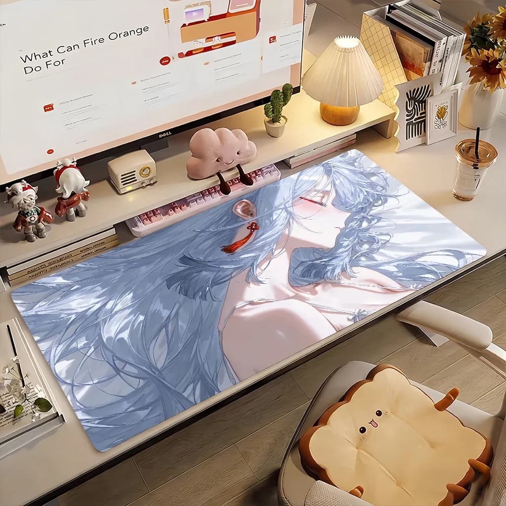 Tappetino per mouse da gaming, grande tappetino da scrivania, antiscivolo, bordi cuciti, stampa artistica di una ragazza anime azzurra, base in gomma, per giocatori, ufficio, casa