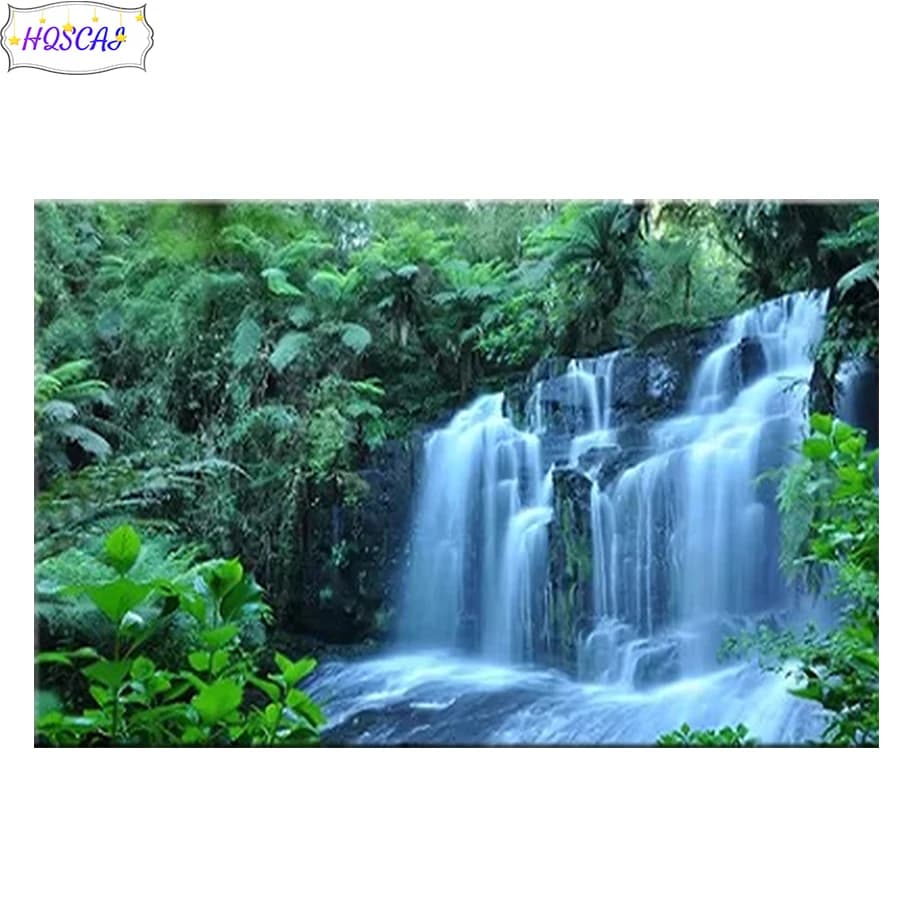 5D diy Diamond Painting Waterfall, tree, scenery Cross stitch Full Square/round 3d Diamond Embroidery Pictures Mosaic Home Decor