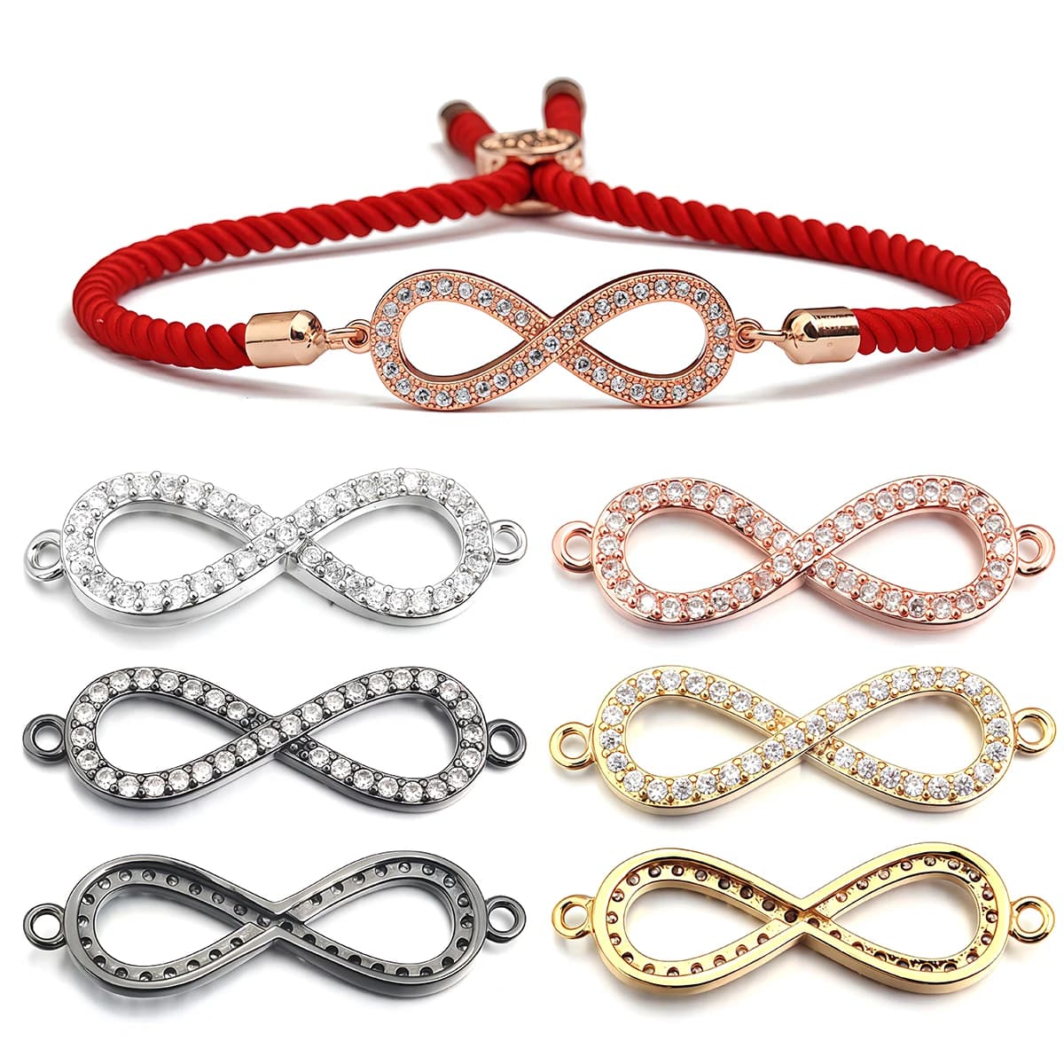 Infinite pendant connectors with brass inlaid zircons for bracelets, necklaces, DIY jewellery, handcrafted accessories